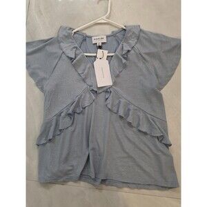 NWT Womens Light Blue Pullover Cap sleeve Blouse Highline Collective Ruffles M